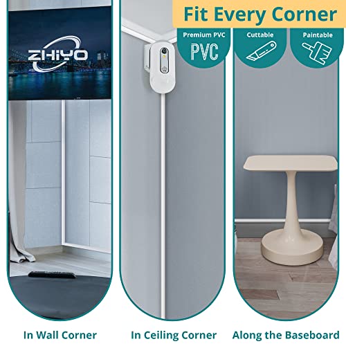 Image of ZhiYo 136in Corner Cable Concealer, Corner Cord Hider for One Cord, Wire Covers for Cords, Paintable Cord Cover, Cable Management Channel, Raceway for Wall, Floor Baseboard, Ceiling - 8 x L17in