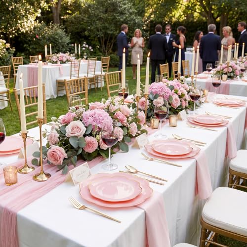 supernal 60Pcs Pink Scalloped Plastic Plates with Gold for Party Wedding by supernal - Used condition - Image 5