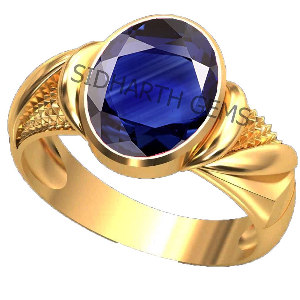 7.00 Carat Certified Original Blue Sapphire Gold Plated Ring Panchdhatu Adjustable Neelam Ring for Men & Women by Lab Certified
