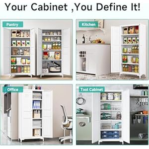 Metal Storage Cabinet with Doors and ShelvesWhite Storage CabinetFood Pantry Storage Cabinet5 Tier Metal Pantry CabinetTall Large Closet Cupboard for HomeKitchenDiningLivingLaundry Room