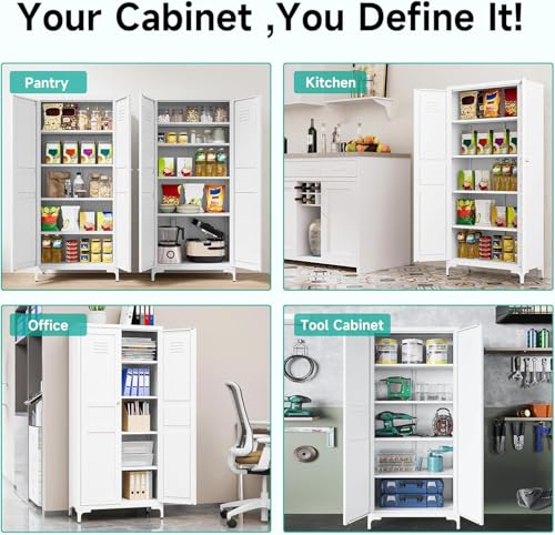 Metal-Storage-Cabinet-with-Doors-and-ShelvesWhite-Storage-CabinetFood-Pantry-Storage-Cabinet5-Tier-Metal-Pantry-CabinetTall-Large-Closet-Cupboard-for-HomeKitchenDiningLivingLaundry-Room Metal Storage Cabinet with Doors and ShelvesWhite Storage CabinetFood Pantry Storage Cabinet5 Tier Metal Pantry CabinetTall Large Closet Cupboard for HomeKitchenDiningLivingLaundry Room