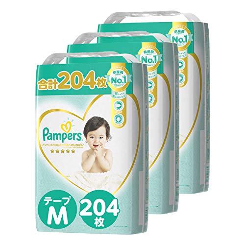 【テープ Mサイズ】パンパース オムツ はじめての肌へのいちばん (6~11kg) 204枚(68枚×3パック) [ケース品] 【Amazon限定品】
