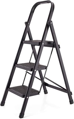 Miniatura 1 de Step Stool Stepladder Stool Iron 3 Step Ladder, Portable Stepladders for Indoor - Bookstore Ladder - Black - Ladder Stool - Household Step Ladders