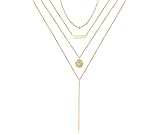 Turandoss Dainty Layered Choker Necklace, Handmade Y Pendant Necklace Multilayer Bar Disc Necklace Adjustable Layering Choker Necklaces for Women