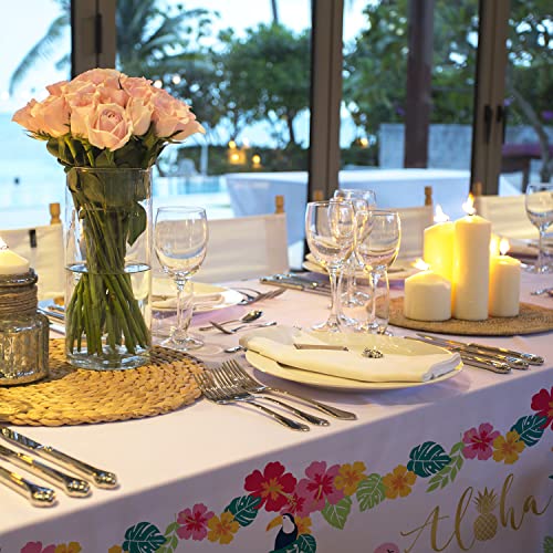 Tropical Luau Party Supplies Flamingo Party Disposable Tablecloth Plastic Waterproof Table Cover For Hawaiian Beach Party Decorations, 3 Pack 54X108Inch #TOP6