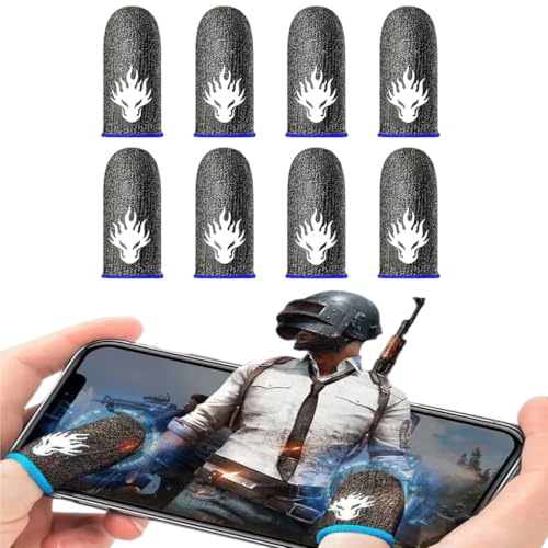 8 Pack Gaming Finger Sleeves for Mobile Gaming,Smooth Feel,Anti Sweat,Ultra Thin,0.3mm Silver Fiber,Gaming Finger Gloves for PUBG COD Dedales Gamer,zhicom Finger Sleeves Fit All Touchscreen Devices