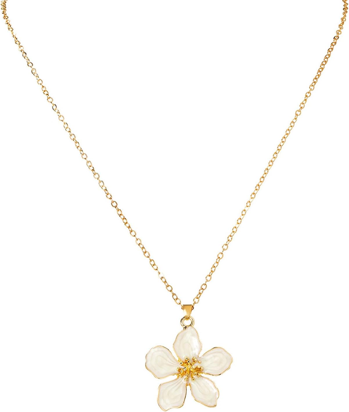 White Flower Necklace for Women Floral Pendant Necklaces Dainty Statement Necklace Choker Necklaces Floral Jewelry