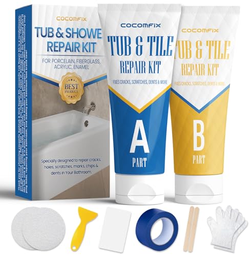 White Tub Repair Kit - Enamel, Fiberglass & Acrylic Bathtub Repair Kit, Professional Fix for Chips, Cracks, Scratches & Holes in Sinks, Showers, Toilets & Ceramic Tiles