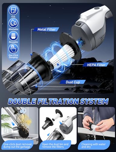 Image of Handheld Vacuum Cordless, 15000PA Powerful Suction Hand Held Vacuum Cleaner, Car Vacuum Portable Cordless with Large-Capacity Dust Bin & LED Light, High Power Hand Vacuum for Home, Car, Office, Pet