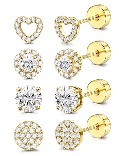 YADOCA 4 Pairs 925 Sterling Silver Flat Back Stud Earrings for Women - image 1