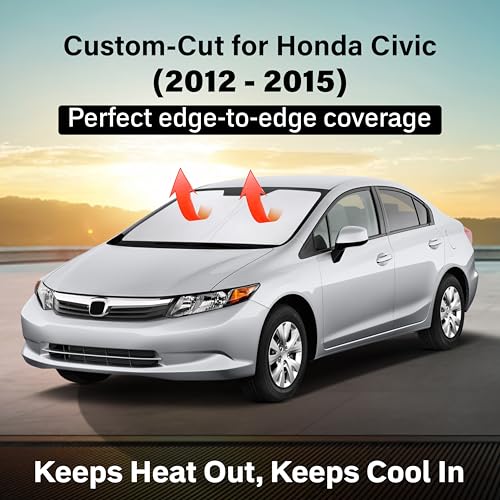 Image of EcoNour Windshield Sun Shade Compatible for Honda Civic 2012-2015 | Sedan Front Window Sunshade | Foldable 4-Layer Sun Visor Protector | UV & Heat Blocking | Keeps Interior Cool