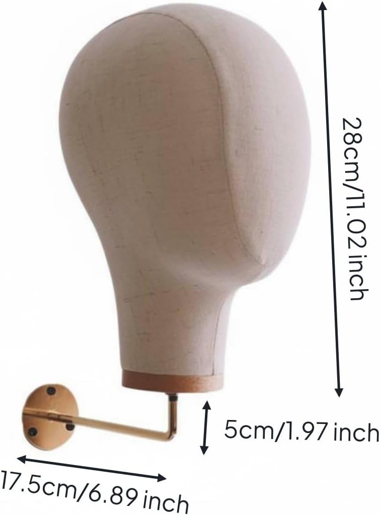 Wall Mounted Mannequin Head Easy Assembly Linen Hat Display Stand Professional Design Textile Mannequin Head for Retailers, Retail Store, Closet , Gold
