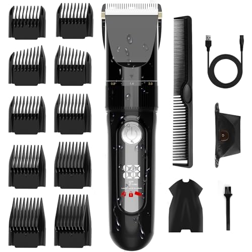 バリカン【2024新登場 USB充電式】ヘアカッター メンズ 電動ばりかん 散髪用 自動研磨 プロ仕様 0.8-26mm対応 LEDディスプレイ 2段階モード 全身防水 家庭用 業務用 子供用 セルフカット 低騒音 水洗い可 リミットコーム 散髪ケープ 収納袋付き 日本語説明書