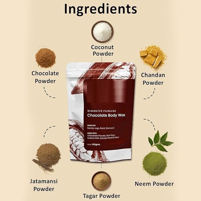Women Chocolate Hair Removal Powder, 10 Minute Full Body Waxing Powder, Painless And Natural Solution For Unwanted Hair And Parlour Like Result At Home pack of 2
