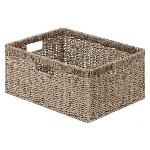 StorageWorks Extra Large Wicker Baskets for Organizing, Seagrass Storage Basket with Built-in Handles, 1 Pack
