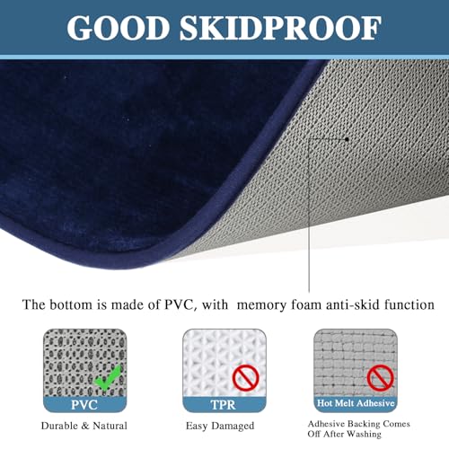 H.VERSAILTEX Bath Mat Memory Foam Set Bathroom Rug Set Flannel Velvety Bath Mat Luxury Extra Soft and Absorbent Non Slip Rugs for Bathroom/Bedroom Washable(2 Pack- 20"x 32"/ 17"x 24", Navy)