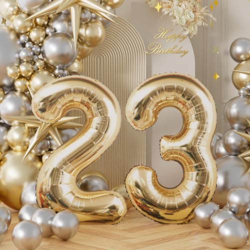 Image of AULE 40 Inch Large 23 Balloon Numbers Light Gold, Big Foil Number Balloons, Giant Helium 32 Happy Birthday Party Decorations for Man and Women, Huge Mylar Anniversary Party Supplies