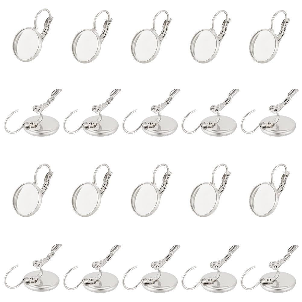 UNICRAFTALE 100pcs 304 Edelstahl Hebel Ohrringe Brisur Ohrhaken Mit 12mm Flat Round Rohlinge Ohrring Cabochons Lünette Tray DIY Cabochon Ohrring Set Für Ohrring Jewelry Making 21X14mm Pin 0.8mm