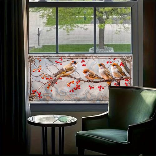 Vinilo decorativo para ventana con diseño aves y ramas 39.3x17.7 pulgadas miniatura 2