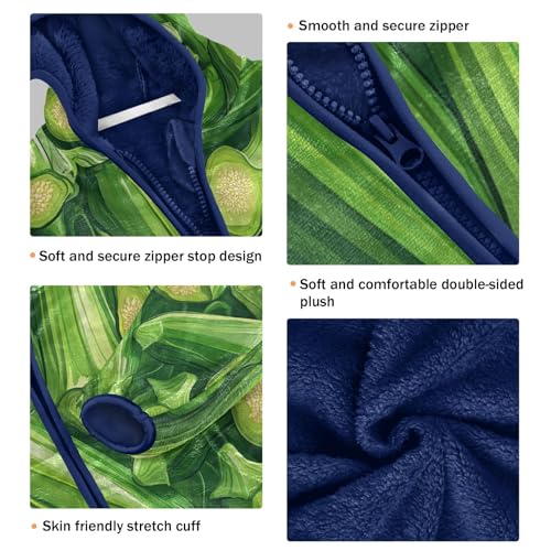 Green Okra Pattern Prints Toddler Fleece Jacket Girl Boys Hooded Fleece Jacket Coat Warm Outwear Zip-up 3-10T3