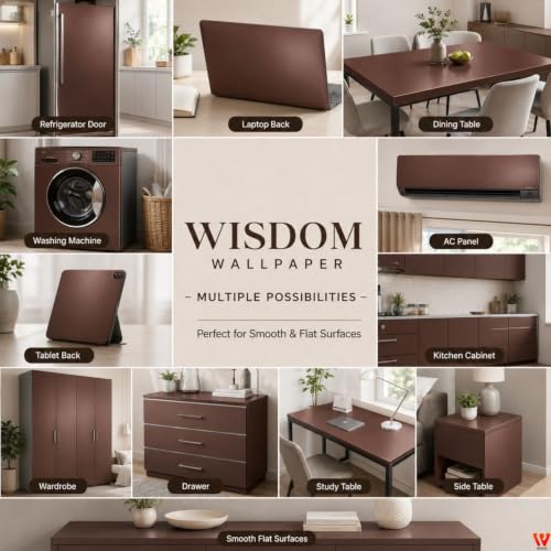 Image of WISDOM Brown Satin Matte Wallpaper Self Adhesive Peel and Stick Vinyl Contact Paper for Kitchen Cabinets, Wardrobe, Furniture, Table & Home Decor Decoration(20x48 in)