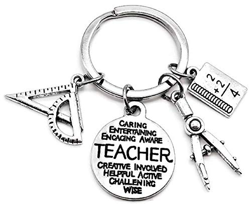 Math Teacher Keychain, Mathematics Teacher Keychain, Teacher Keychain, Architect, Architectural Engineer Teacher, Geometry, Compass, Math Book, Math Ruler, Teacher Gift, Math Teacher Key Ring