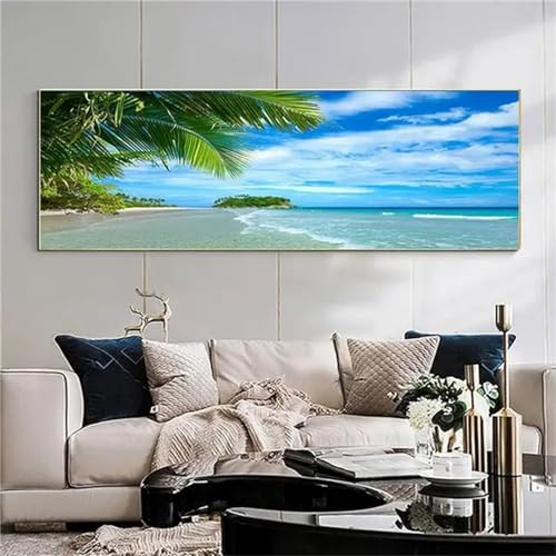 Broderie Diamant Plage et Arbre 100x300cm, Strass Artisanat Haut de Gamme