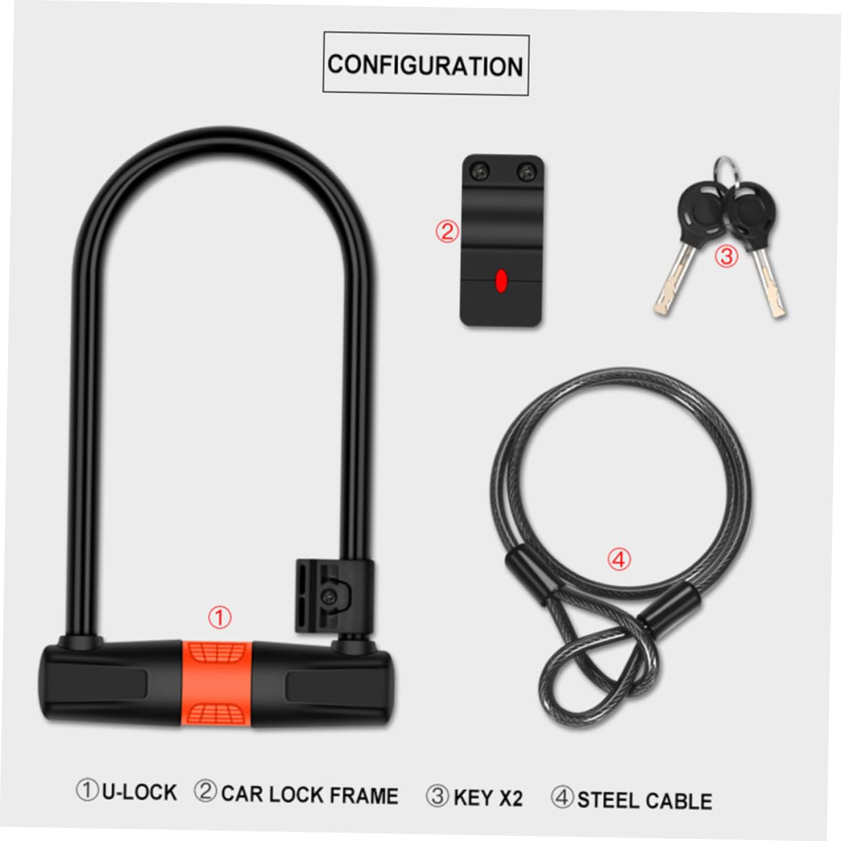 YARNOW Lucchetto Catena Antifurto per Bici Forma di U Cavo in Acciaio Legato Chiave Accessori per Mountain Bike Moto Biciclette Elettriche Nero Arancione