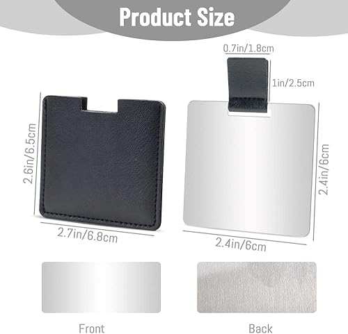 Miniatura 2 de Espejo compacto de acero inoxidable inastillable para bolsos, espejo irrompible de viaje con funda de piel sintética, espejo de afeitado de mano