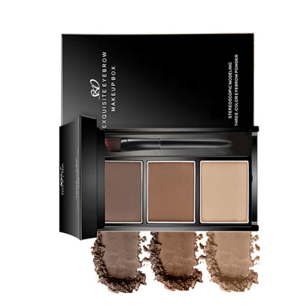 Eyebrow powder three-color brow disc waterproof eyebrow powder eyebrow makeup kit eyebrow filler to shape natural eyebrows (02# Brown, light brown, skin tone)