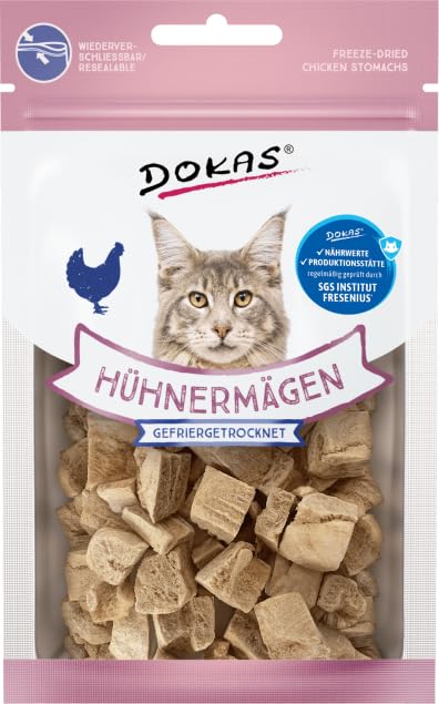 Dokas Cat liofilizowane żołądki kurczaka | 3 x 12 g | jako uzupełnienie dla kotów w codziennym planie żywieniowym | delikatne liofilizowanie | 99,5% żołądków kurczaka
