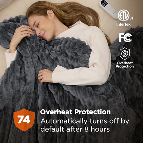 Image of Bedsure Thick Heated Blanket Electric Throw XL, Fast Heating, Grey 50 inchx70 inch