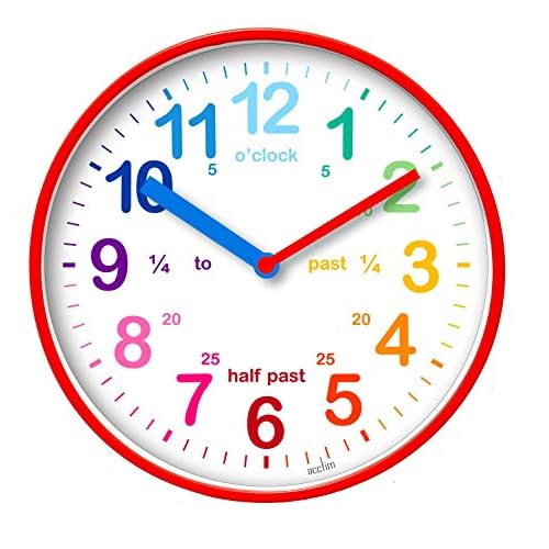 Acctim Wickford Kids Teaching Wall Clock Quartz Rainbow Dial Quarter Markers Red 20cm 22524