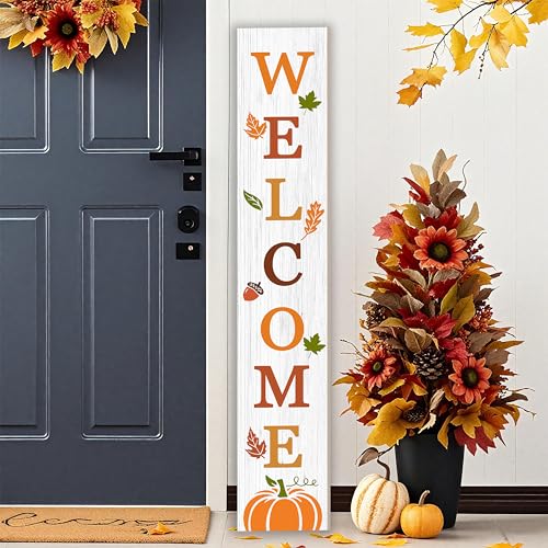 Fall Wooden Porch Sign 47" Autumn Large Welcome Porch Sign for Pu...