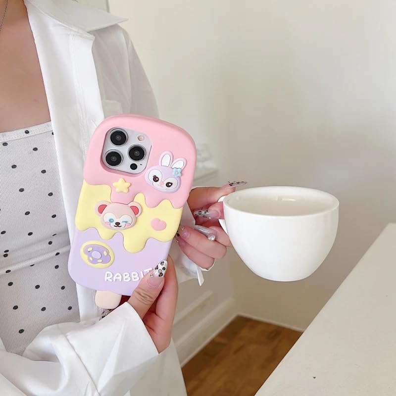 Image of COVERLY for iPhone 15 Pro Max 3D Ice Candy Rabbit Cartoon Case,Premium Silicone Case Ice Cream Duffy Bear Toy Adorable Dream Full Protective Cute Kawaii Aesthetic Cover for Apple iPhone 15 Pro Max