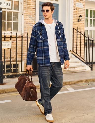Cotrasen Mens Flannel Jacket Cotton Heavy Thick Sherpa Fleece Lined Plaid Shirt Jackets Warm Button Up Winter Coats with Hood4