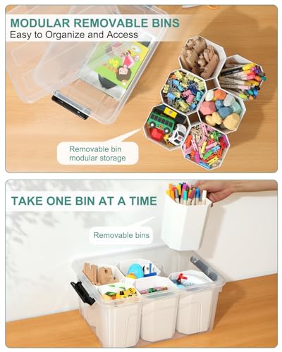 Image of EOENVIVS Clear Storage Bins with 6 Tall Inserts, Stackable craft organizers and storage Box, Plastic Storage Totes with Lids and Handles for Crafts, Jewelry & Sewing, Art Supplies, Markers, Pens