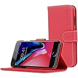 Snugg Legacy Leather Card Slot Flip Wallet Case for Apple iPhone 7 Plus - Red