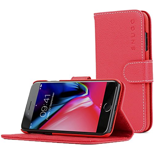 Snugg iPhone 8 Plus / 7 Plus Wallet Case – Leather Card Case Wallet with Handy Stand Feature – Legacy Series Flip Phone Case Cover in Red