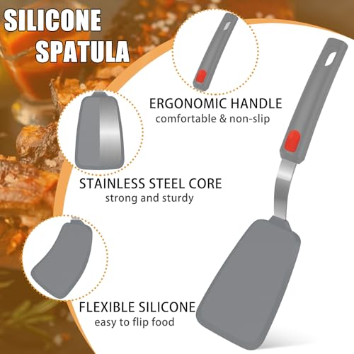 Image of Beijiyi Silicone Spatula Turner Set of 3, 600F Heat Resistant (Gray)