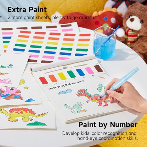 Image of Shuttle Art Paint with Water Coloring Book for Kids, 25 Dinosaur Themed Pages with 2 Brushes, Mess-Free Watercolor Paint Set, Travel-Friendly Art Craft Gift for Toddlers, Birthday Christmas Gift