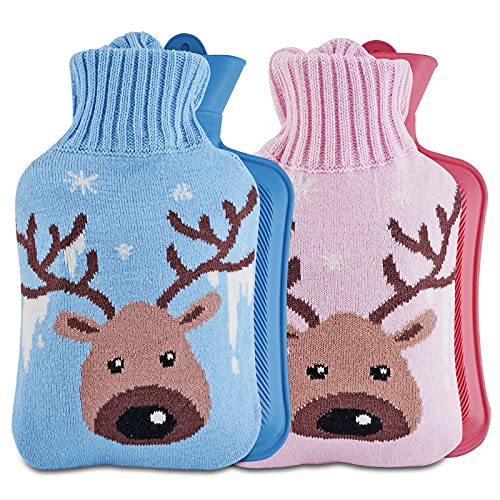 2 Pack Rubber Hot Water Bottle with Cover - Cute Hot Water Bag for Pain Relief, Neck and Shoulders, Feet Warmer, Menstrual Cramps, Hot and Cold Therapy - Cartoon owl Pattern