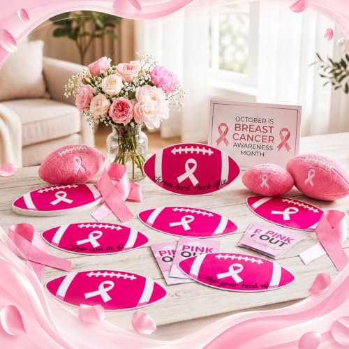 Image of Taobary 24 Pcs Breast Cancer Awareness Cutouts Pink Football Decorations