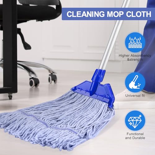 Image of 6 Pack Commercial Heavy Duty Mop Head Replacement for Rubbermaid, Industrial Wet Mop Head for Floor Cleaning, Cotton Looped End String Cleaning Mop Head Refill, Blue Mop