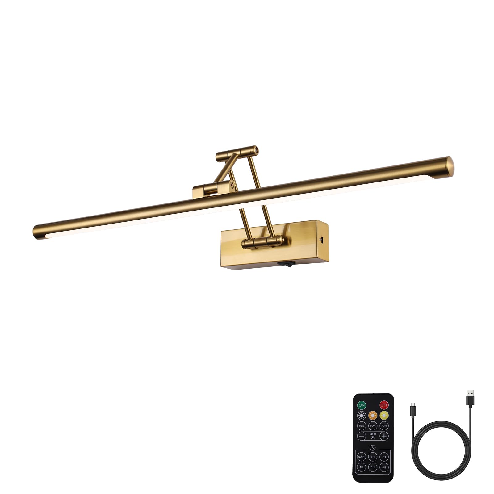 Picture Light Battery Operated with Remote LED Dimmable Picture Light for Paintings, Brass Rechargeable 24 inch Battery Operated Wall Sconce for Art Lighting Gallery Portrait Artwork