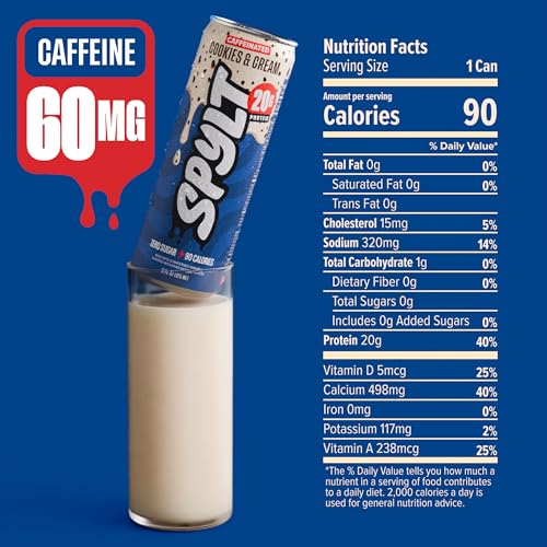 Image of Spylt High Protein Cookies & Cream Milk with 60mg Caffeine & 20g Protein - 90 Calories, Ready to Drink, Sugar Free, Lactose Free Milk, Perfect for Workout Recovery & Afternoon Pick Me Up - 12 Count - Packaging May Vary