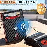 Tomylv Wallet - Mens Wallets RFID Blocking Carbon Fiber Leather, 12 Credit Card Holder with Money Clip, ID Window, Slim Wallets for Men UK, Bifold with Gift Box - Orange & Black (Orange & Black) - Image 4
