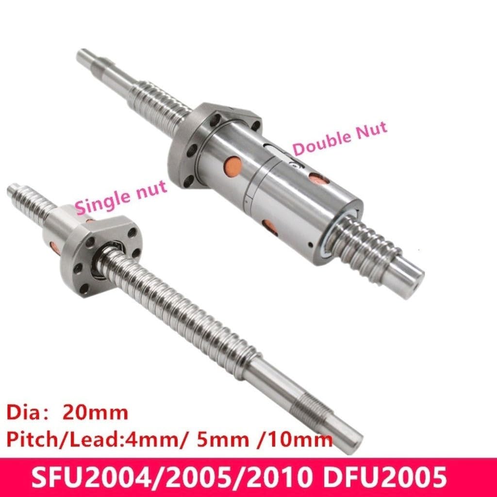 Śruba kulowa pociągowa CNC z nakrętką kulkową 1 szt., 100mm-550mm prowadnice liniowe SFU 2005 2004 2010 20mm BK/BF15 koniec obrobiony dla 6040(DFU2005 Double Nut,200mm)