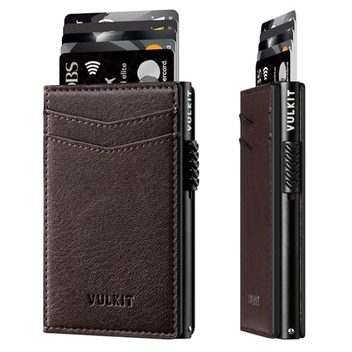 Image of VULKIT Card Holder Pop Up Cards Slim Leather Wallet RFID Protection Up to 12 Cards Card Case, Espresso, One Size, Minimalist