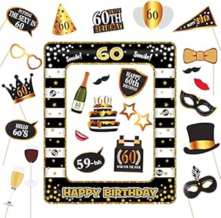 27pcs 60th Birthday Decorations Inflatable Selfie Photo Frame Booth Props Thirty Birthday Party Decoration Party Supplies Theme Party Kit Gift for Women Men Black and Gold (60th)